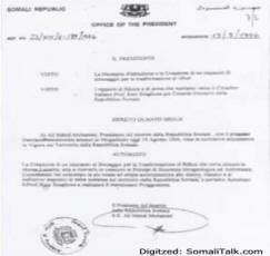 Ali Mahdi Mohamed letter of Toxic Waste for Somalia