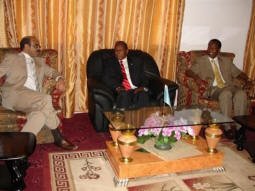 Ethiopian Prime Minister, Meles Zenawi, left, Somalian President, Abdullahi Yusuf, middle, and Somali Prime Minister Ali Mohamed Gedi , right, during their meeting in Mogadishu , Tuesday, June 5, 2007. Ethiopian Prime Minister Meles Zenawi made a surprise visit to Somalia on Tuesday, the highest ranking government official to visit Mogadishu in more than a decade as his troops try to protect this country's fragile government, officials said. Ethiopia, the region's military powerhouse, was vital in helping the Somali government drive out radical Islamists who ruled much of the country for six months last year. From AP Photo by MOHAMED ABDULLE HASSAN SIIDI.